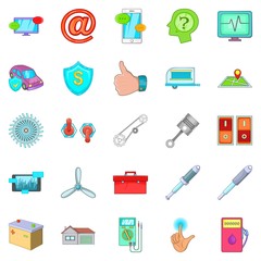 Machine repair icons set, cartoon style