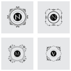 The letters N, M,. Flourishes calligraphic monogram emblem template.