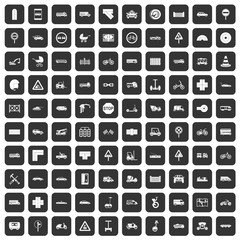 100 road icons set black