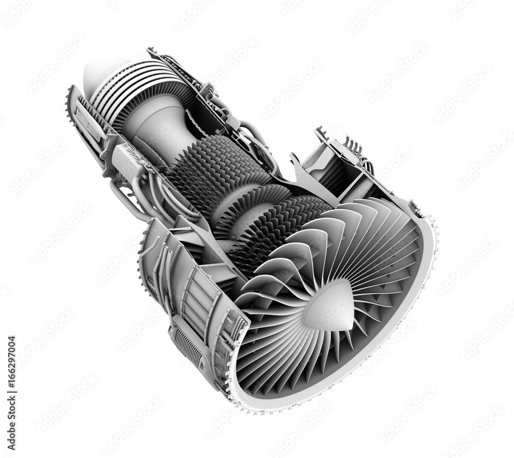 Aufkleber 3d clay cutaway render of turbofan jet engine isolated on white background. 3d rendering image.