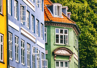 Fototapeta na wymiar City landscape, Copenhagen, bright facades of buildings.