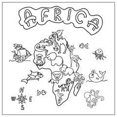 Africa continent kids map coloring page
