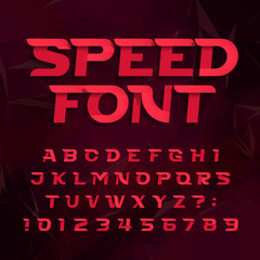 Futuristic alphabet vector font. Speed effect type letters and numbers on a abstract background. Vector typeface for your design.