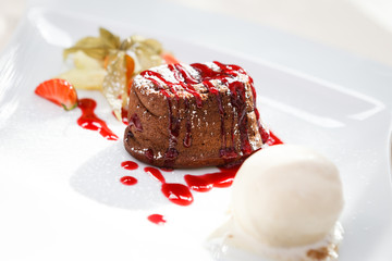 Chocolate fondant with ice cream