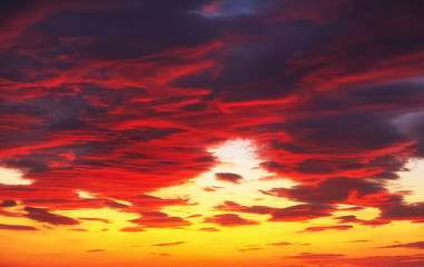 Fiery, orange and red colors sunset sky. Beautiful background