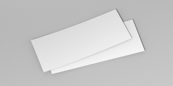 Mock up blank white template gift voucher card on the grey background. For graphic design or presentation, 3D rendering illustration.