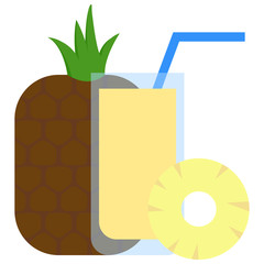 Fresh pineapple and pineapple cocktail icon, vector illustration flat style design isolated on white. Colorful graphics