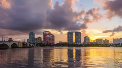 West Palm Beach, Florida, USA skyline time lapse from dusk to night. - Powered by Adobe