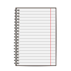 Blank realistic closed spiral notebook isolated on white background. Vertical copybook. Template, mock up of organizer or diary. Horizontal lined notebook.Vector.