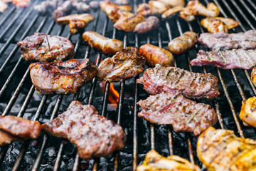 Meat and sausages on the barbecue