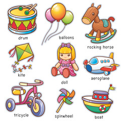 Vector illustration of Cartoon toys vocabulary