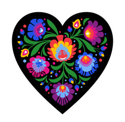 colourful folk heart on black background - 166305060