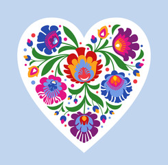 colourful folk heart onblue background - 166305084