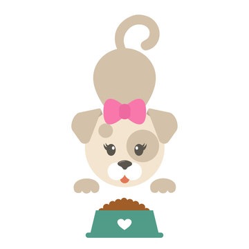 cartoon dog girl vector with a plate