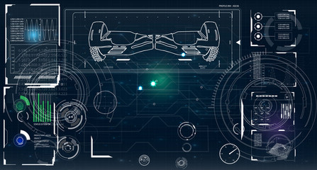 Futuristic user interface for GyroScooter. Abstract virtual graphic touch user interface. HUD. Hi-tech basic. white elements. UI hud infographic interface screen monitor radar set web elements