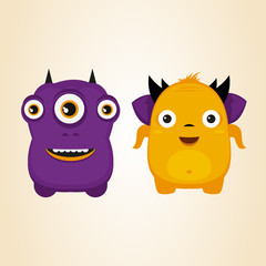 Purple and orange cute monster