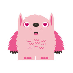 Pink Cute Hairy Monster. Illustration for children. A monster in love.