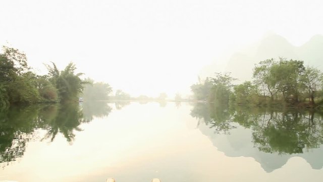 Amazing Dragon(Yulong) river scenery, shooting on bamboo raft. - Yangshuo Guilin, Guangxi, China.