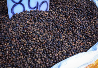 Selling nuts and dried fruits at a bazaar in India