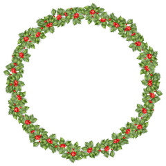 Round Christmas wreath with holly. EPS 10 vector