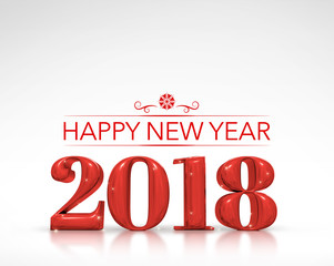 2018 Happy new year red number (3d rendering) on white studio room,Holiday card