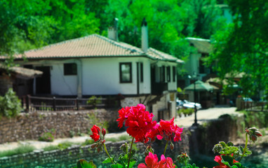 Fototapeta na wymiar Europe, Bulgaria, Melnik city. Small vinery village in traditional style..Bulgarian Balkans mountain landscape, sandstones countryside.