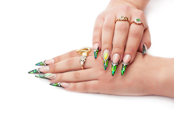 Beautiful female hands with bright manicure.