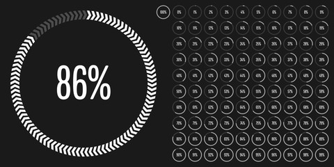 Set of circle percentage diagrams from 0 to 100 ready-to-use for web design, user interface (UI) or infographic - indicator with white