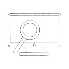 computer desktop with magnifying glass vector illustration design