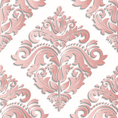 Fototapeta na wymiar Seamless oriental pink ornament. Fine traditional oriental pattern with 3D elements, shadows and highlights