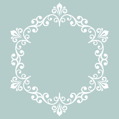 Oriental white round pattern with arabesques and floral elements. Traditional classic ornament. Vintage pattern with arabesques