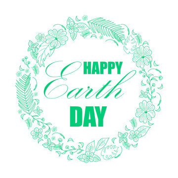 Happy Earth Day background. illustration with floral and tropical frame for greeting card, poster.