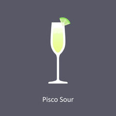 Pisco Sour cocktail icon on dark background in flat style