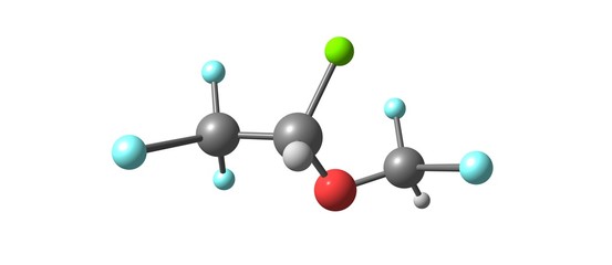 Isoflurane molecular structure isolated on white