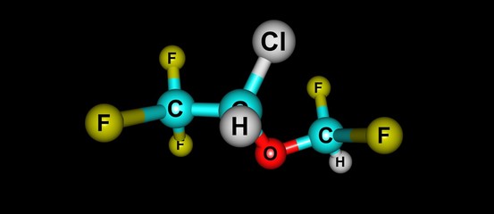 Isoflurane molecular structure isolated on black