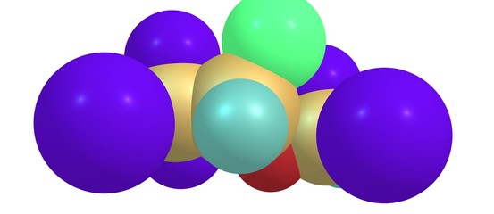 Isoflurane molecular structure isolated on white