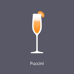 Puccini cocktail icon on dark background in flat style
