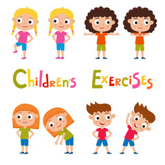 Vector set of different girls in exercises poses isolated on whi