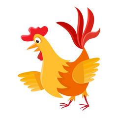 Cartoon cock isolated on white. Cartoon character design of cock used for books, stickers, posters, web pages. Merry Christmas, happy New Year, xmas holiday memory card. Chinese year symbol.