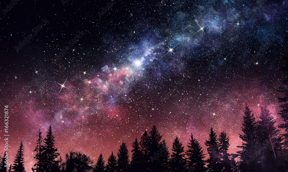 Wall mural stary clear night sky. mixed media