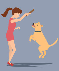 girl training dog vector cartoon