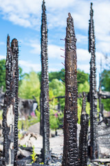 Wood house after fire