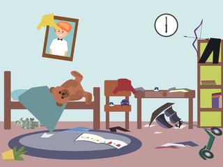 messy kids room funny vector cartoon
