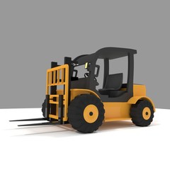 yellow forklift truck in 3D rendering