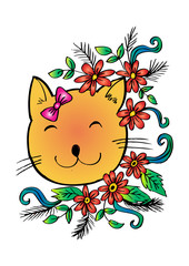 Cartoon cute cat with floral.