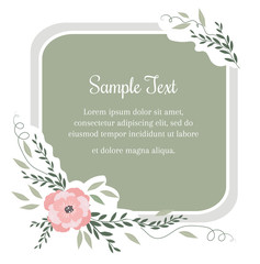 Greeting card with flowers in vintage style. A frame with flowers for a festive and wedding romantic design. Green background vector illustration