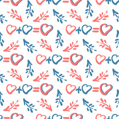  Background for Valentines day, wedding invitation. Seamless pattern  with hand drawn  heart, arrows. Design  for greeting card, scrapbooking