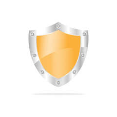 3D Yellow security shield on a white background