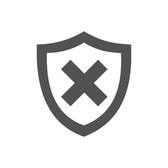 Unprotected shield icon on a white background