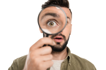 man holding magnifying glass